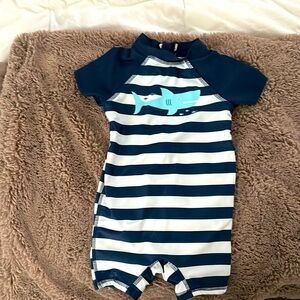 Whale stripe romper swimsuit